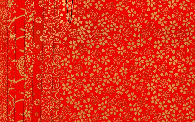 PC307 Red Assorted Yuzen Washi Origami Paper 2015 Hanko Designs