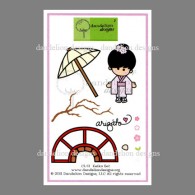 CL-11 Keiko Dandelion Stamp - www.HankoDesigns.com CL11 girl umbrella kimono bridge