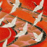 RKB8514 Red w/ White Cranes Washi Paper CloseUp - www.HankoD